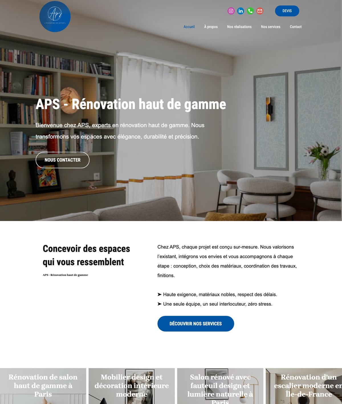 Site d'APS, entreprise de rénovation haut de gamme à Paris