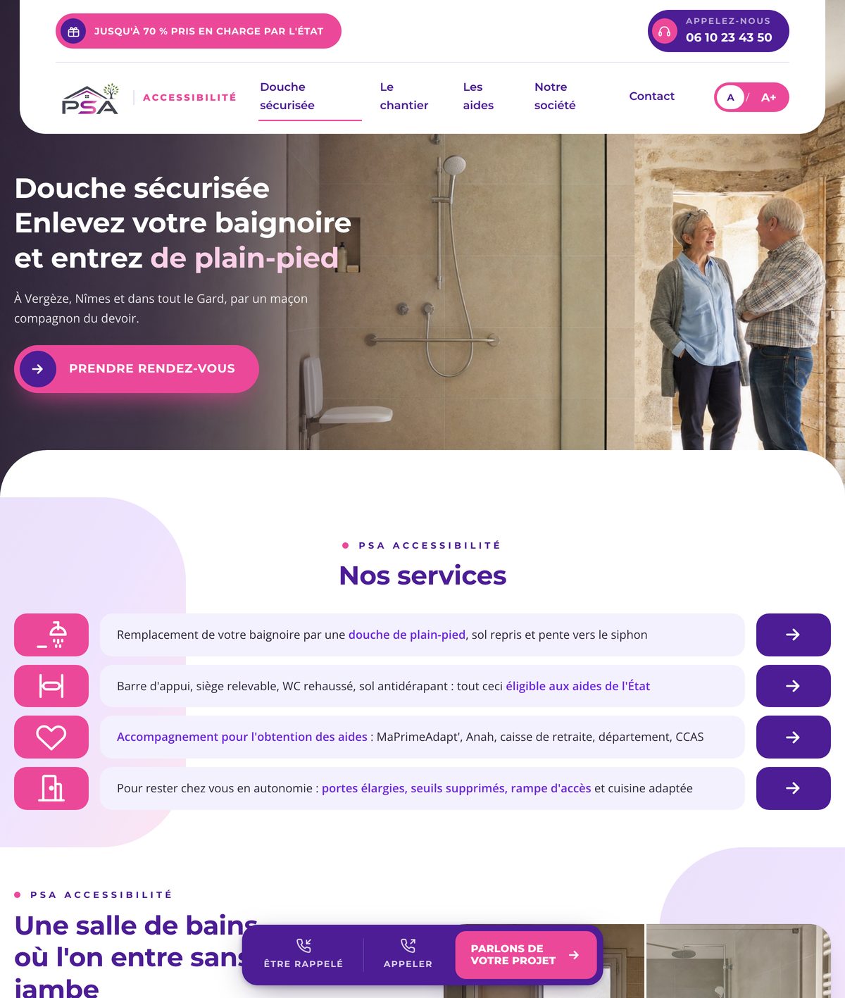 Site PMR Rénovation, douche sécurisée et aides dans le Gard