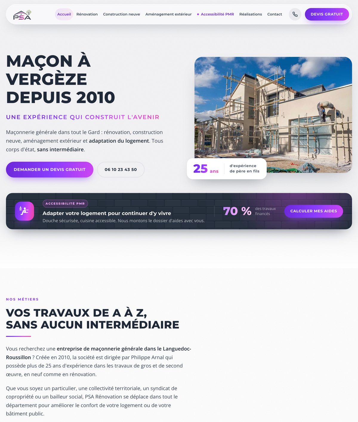 Site de PSA Rénovation, maçonnerie générale à Vergèze
